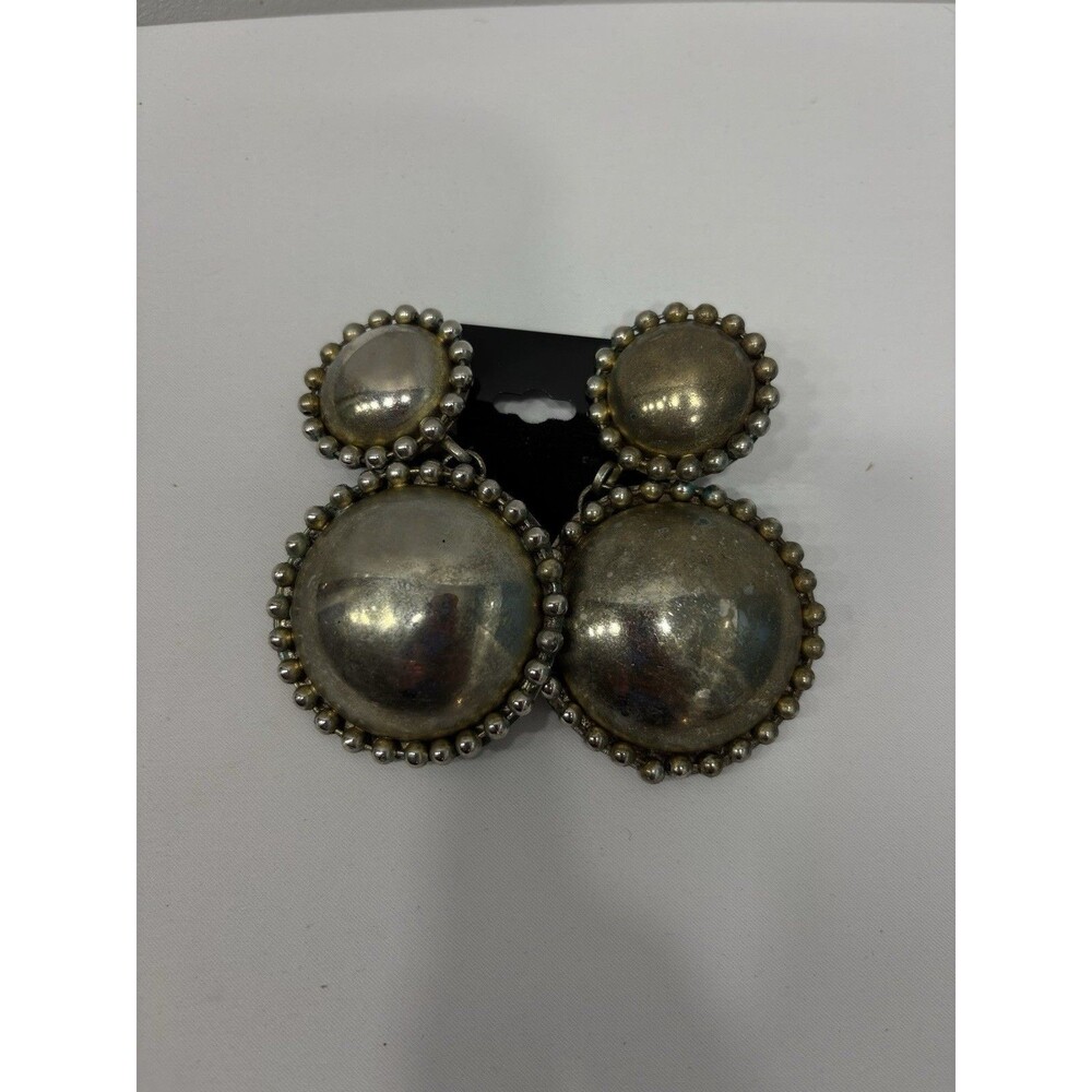 Vintage Oversized Silver Tone Dome Earrings Statement Clip On Boho Artisa